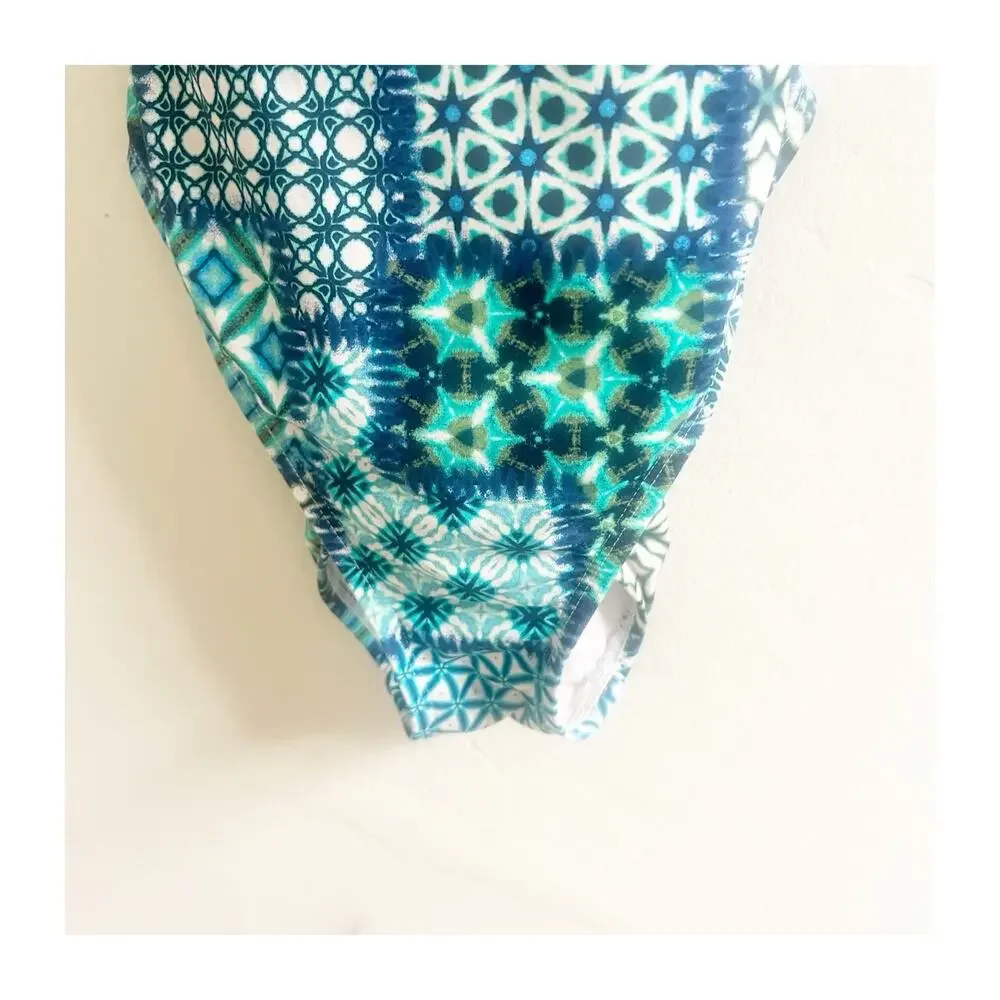 Bleu Rod Beattie One-Piece Swimsuit Size 6 Cross Strap Back Blue Motif Design